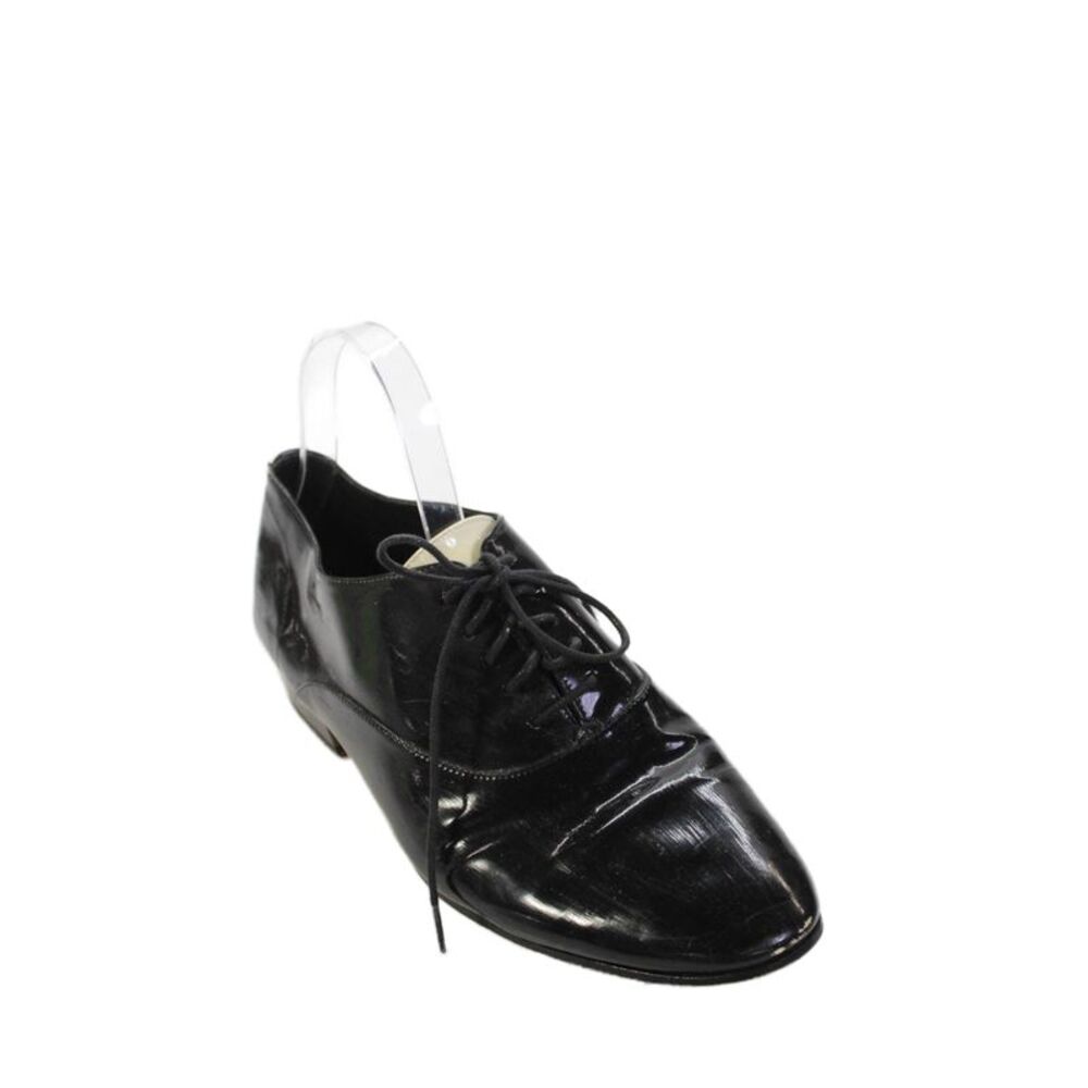 Saint Laurent Womens Patent Leather Lace Up Oxford Flats Black Size 40 10